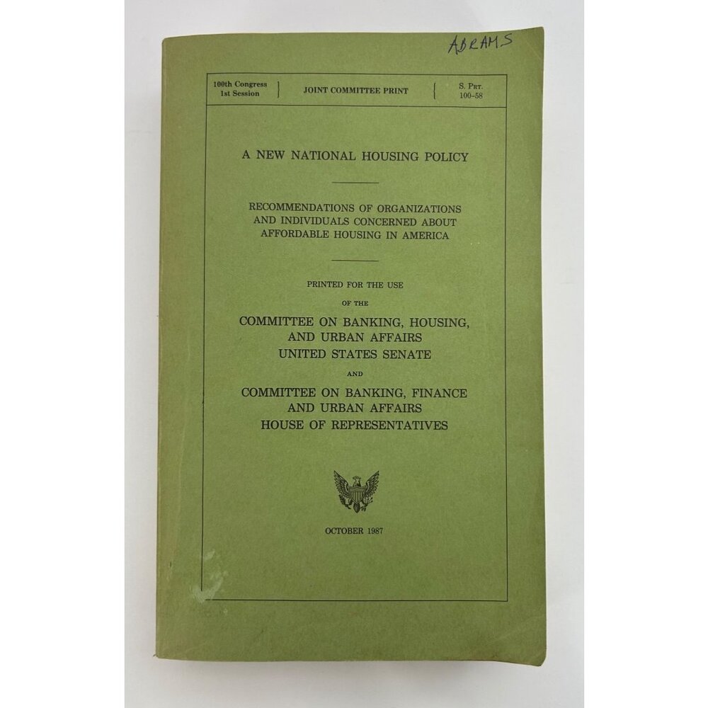 A New National Housing Policy Book 1987 Joint Committee History Urban Affairs